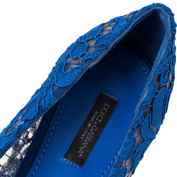 Pre Owned Dolce & Gabbana Blue Lace Taormina Ballet Flats Size 39