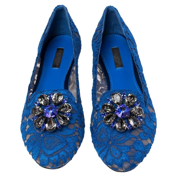 Pre Owned Dolce & Gabbana Blue Lace Taormina Ballet Flats Size 39
