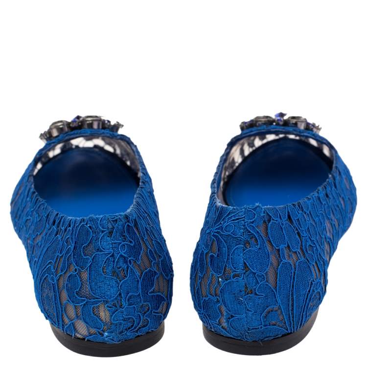 Pre Owned Dolce & Gabbana Blue Lace Taormina Ballet Flats Size 39
