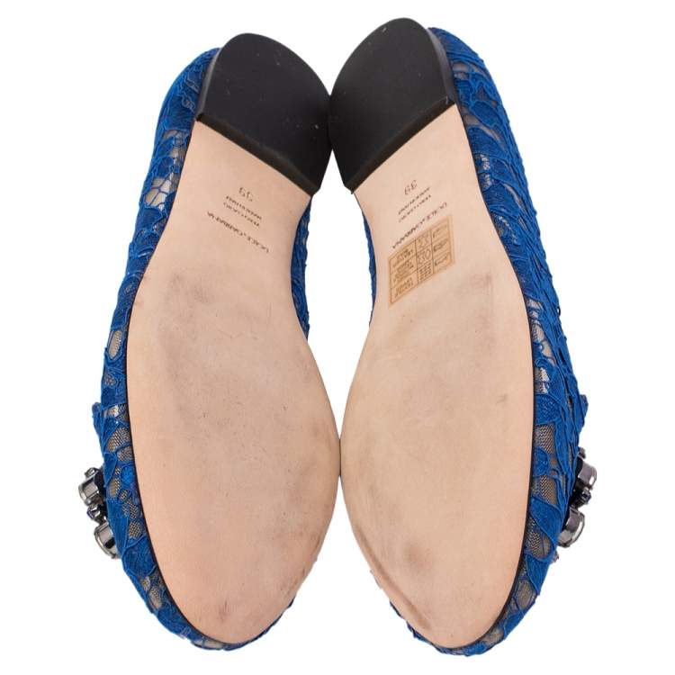 Pre Owned Dolce & Gabbana Blue Lace Taormina Ballet Flats Size 39