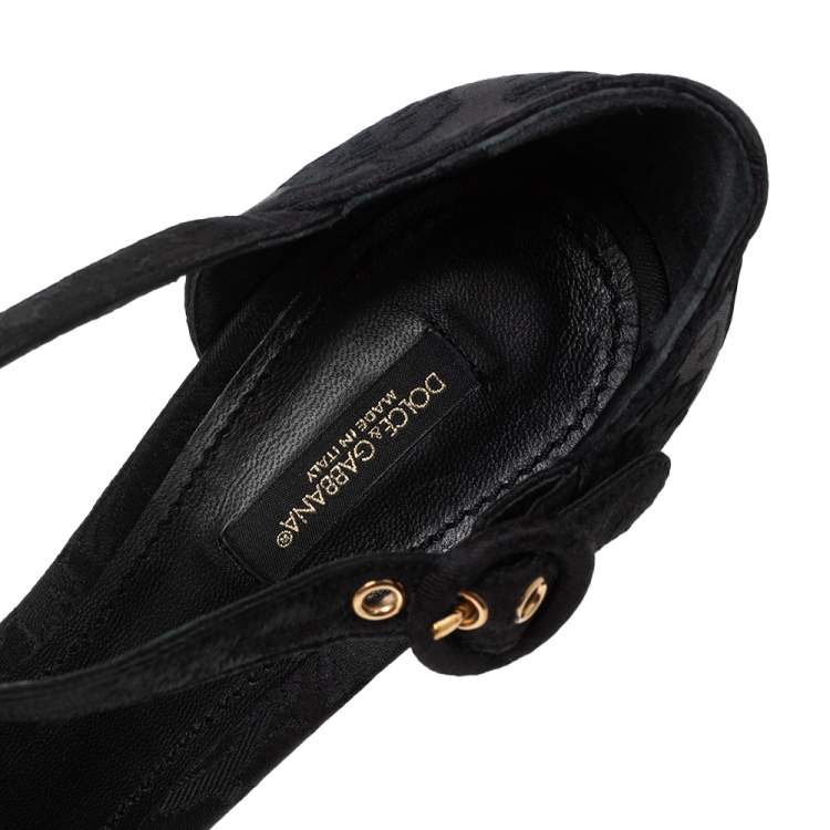 Pre Owned Dolce & Gabbana Black Brocade Fabric Embellished Platform Ankle Strap Sandals Size 40