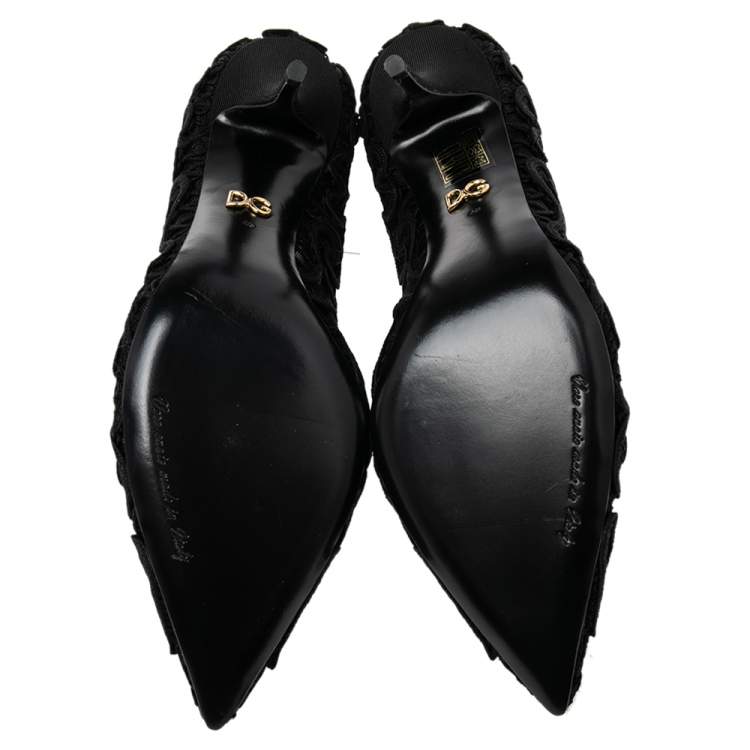 Pre Owned Dolce & Gabbana Black Embroidered Mesh Trim Pointed Toe Pumps Size 40