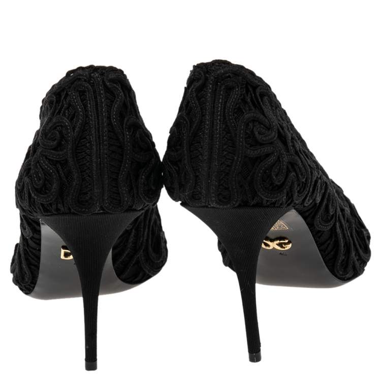 Pre Owned Dolce & Gabbana Black Embroidered Mesh Trim Pointed Toe Pumps Size 40