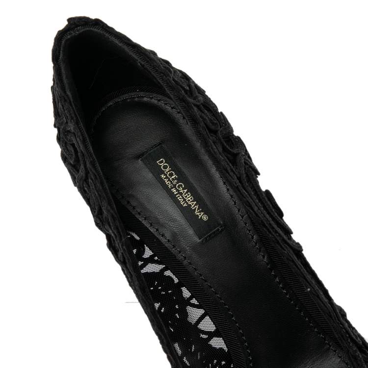 Pre Owned Dolce & Gabbana Black Embroidered Mesh Trim Pointed Toe Pumps Size 40