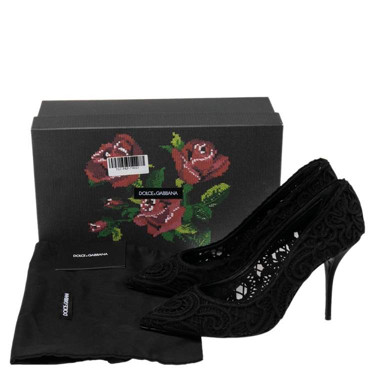 Pre Owned Dolce & Gabbana Black Embroidered Mesh Trim Pointed Toe Pumps Size 40