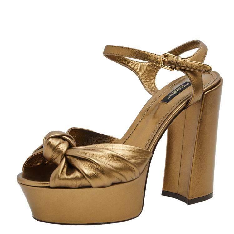 Dolce & Gabbana Gold Knotted Metallic Leather Platform Sandals Size EU 40  Dolce & Gabbana | TLC