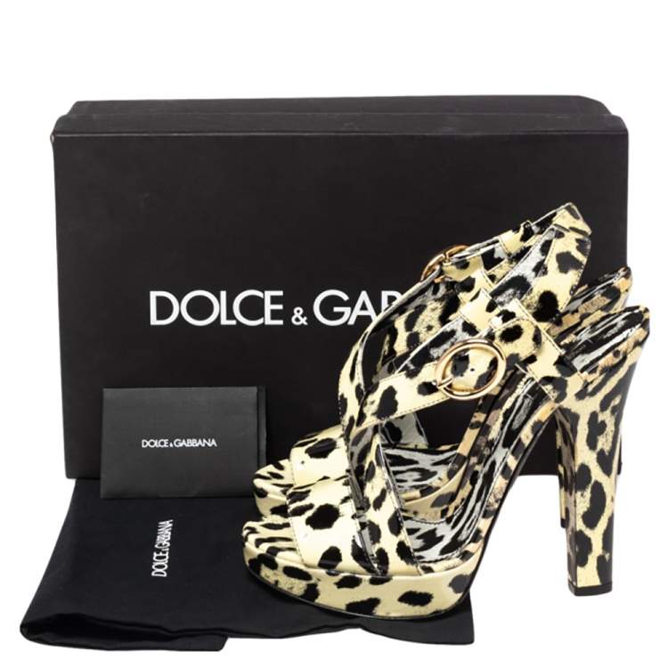 Pre Owned Dolce & Gabbana Cream-Black Patent Leather Ankle Strap Platform Sandals Size 41