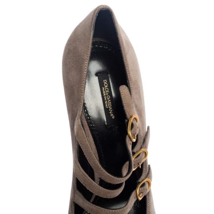 Pre Owned Dolce & Gabbana Grey Suede Strappy Mary Jane Pumps Size 40