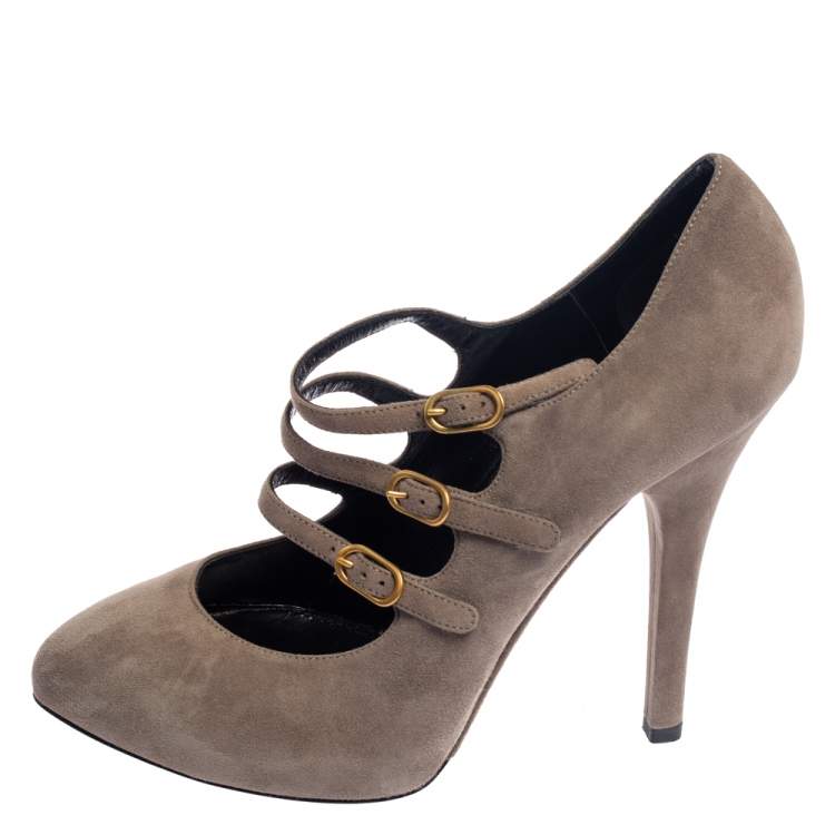 Pre Owned Dolce & Gabbana Grey Suede Strappy Mary Jane Pumps Size 40