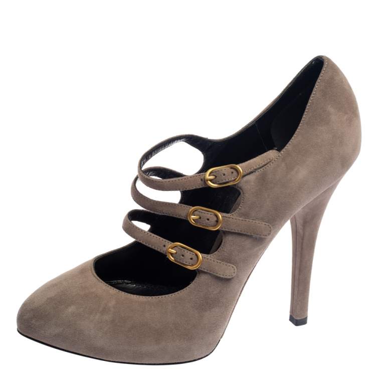 Pre Owned Dolce & Gabbana Grey Suede Strappy Mary Jane Pumps Size 40