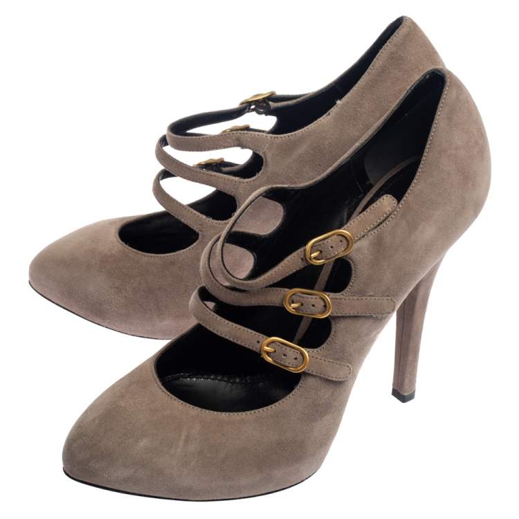 Pre Owned Dolce & Gabbana Grey Suede Strappy Mary Jane Pumps Size 40