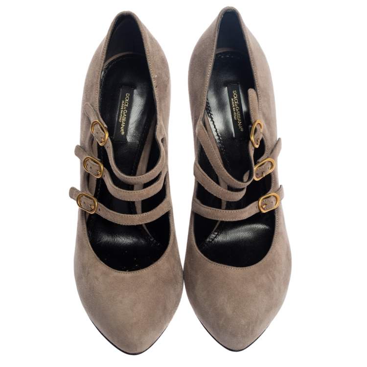 Pre Owned Dolce & Gabbana Grey Suede Strappy Mary Jane Pumps Size 40