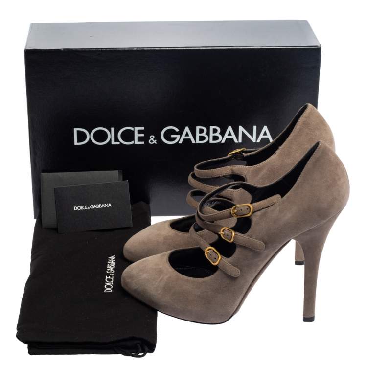 Pre Owned Dolce & Gabbana Grey Suede Strappy Mary Jane Pumps Size 40