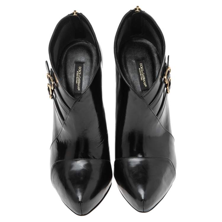 Pre Owned Dolce & Gabbana Black Leather Buckle Detail Ankle Booties Size 40