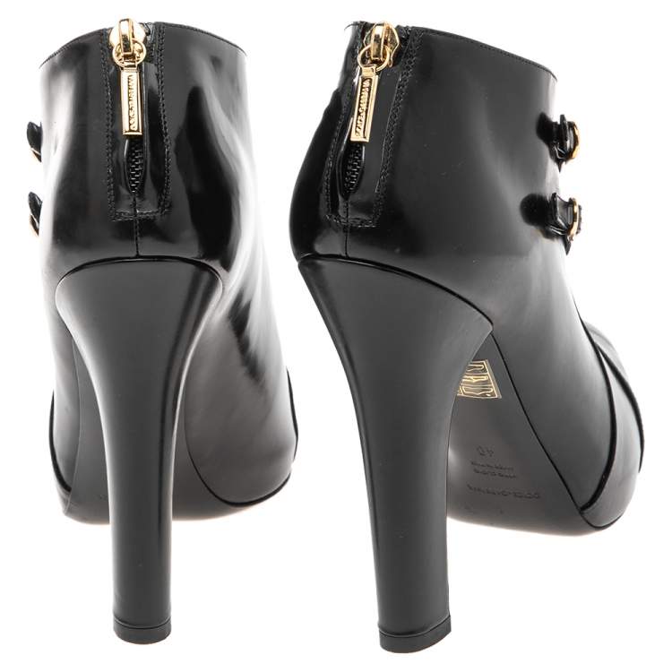 Pre Owned Dolce & Gabbana Black Leather Buckle Detail Ankle Booties Size 40