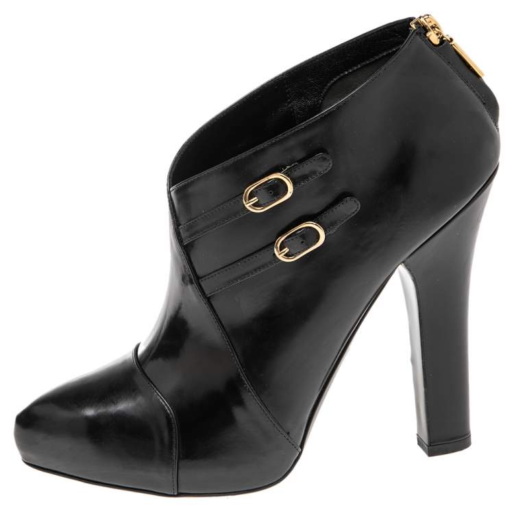 Pre Owned Dolce & Gabbana Black Leather Buckle Detail Ankle Booties Size 40