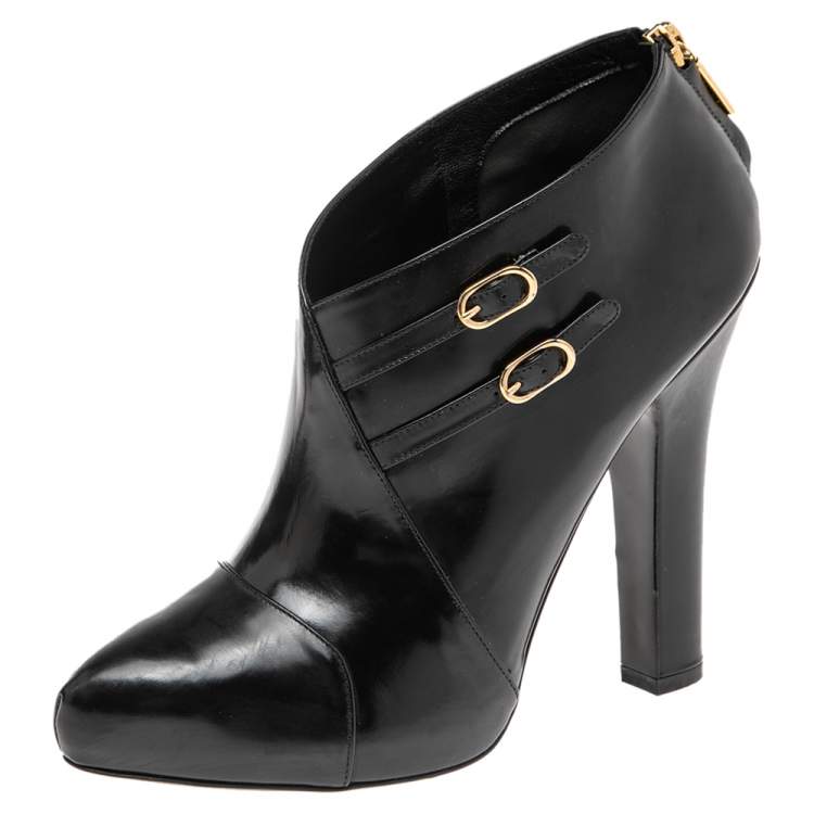 Pre Owned Dolce & Gabbana Black Leather Buckle Detail Ankle Booties Size 40