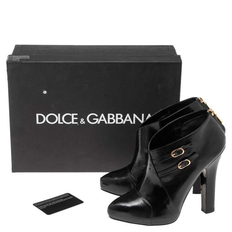 Pre Owned Dolce & Gabbana Black Leather Buckle Detail Ankle Booties Size 40