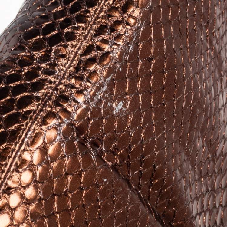 Pre Owned Dolce & Gabbana Gold Python Leather Over Knee Length Boots Size 38