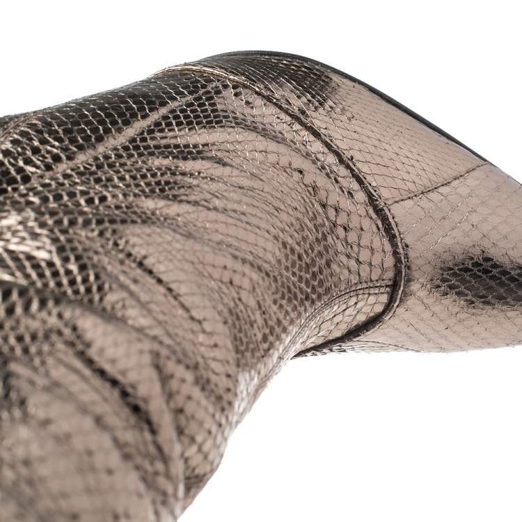 Pre Owned Dolce & Gabbana Metallic Grey Snakeskin Over  Knee Length Boots Size 37