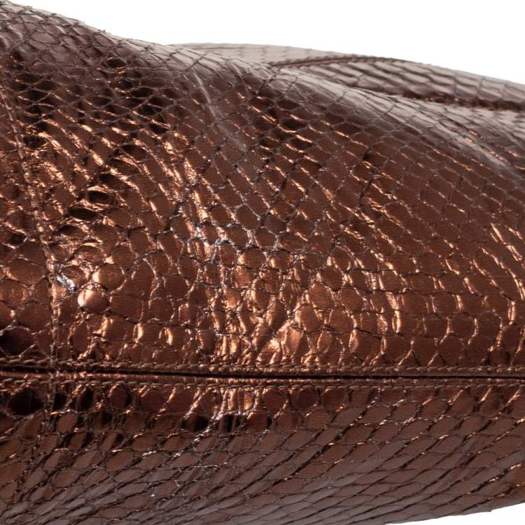 Pre Owned Dolce & Gabbana Metallic Gold-Brown Snakeskin Leather  Pointed Boots Size 36