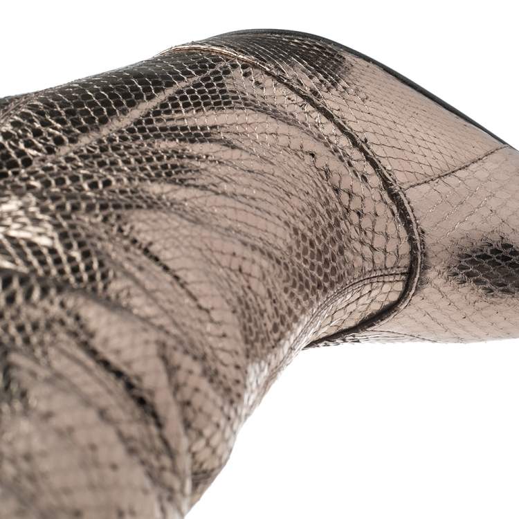 Pre Owned Dolce & Gabbana Metallic Grey Snakeskin Leather Pointed Boots Size 40