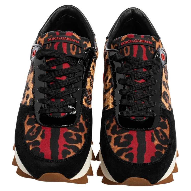 مملوكة مسبقًا Dolce & Gabbana Multicolor Leather And Suede Leopard Print Low Top Sneakers Size 40
