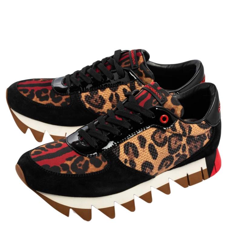 مملوكة مسبقًا Dolce & Gabbana Multicolor Leather And Suede Leopard Print Low Top Sneakers Size 40