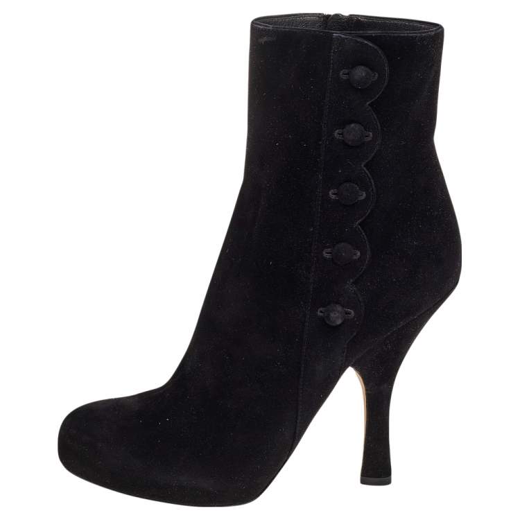 Pre Owned Dolce & Gabbana Black Suede Ankle Length Boots Size 40