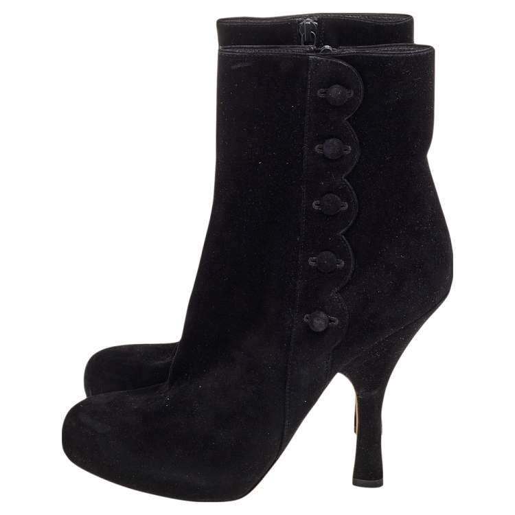 Pre Owned Dolce & Gabbana Black Suede Ankle Length Boots Size 40