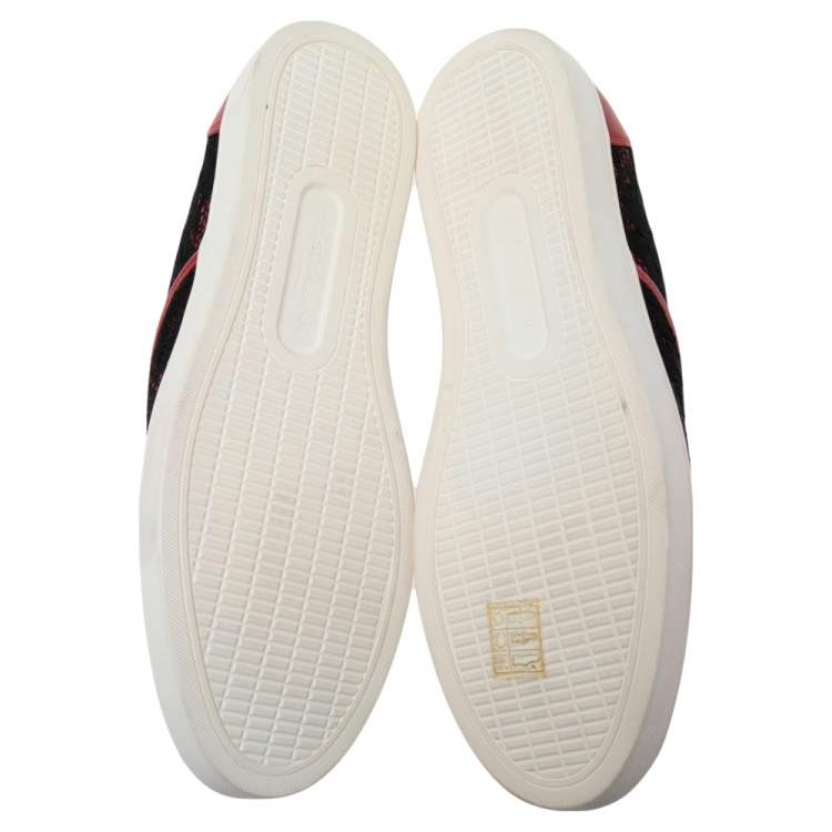 مملوكة مسبقًا Dolce & Gabbana Black/Red Lace And Leather Slip On Sneakers Size 40
