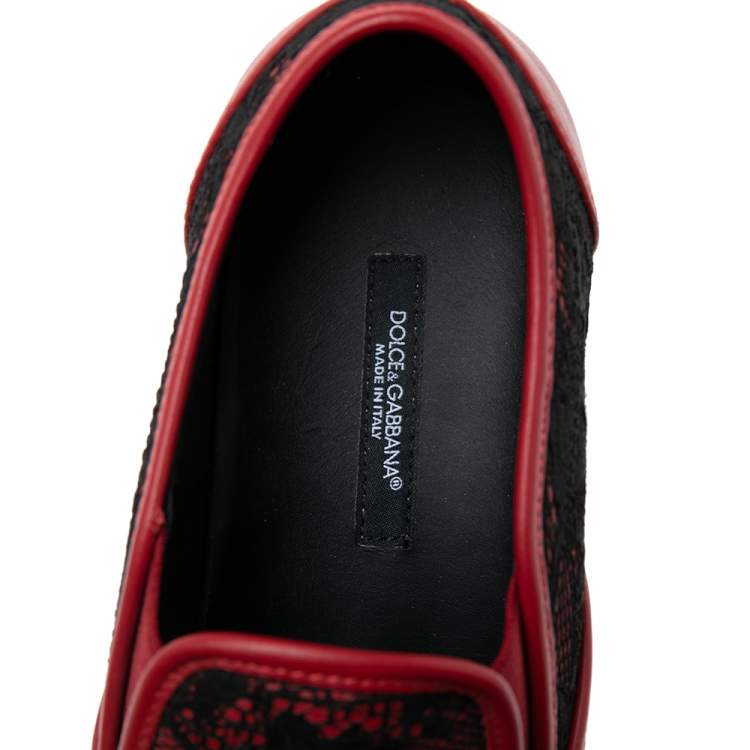 مملوكة مسبقًا Dolce & Gabbana Black/Red Lace And Leather Slip On Sneakers Size 40