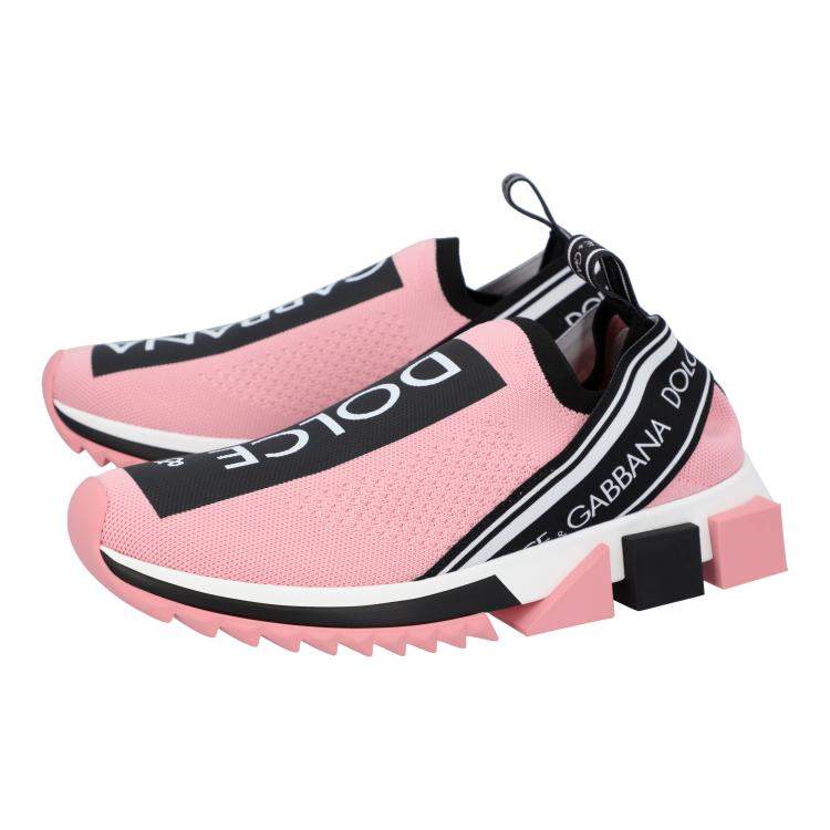 مملوكة مسبقًا Dolce & Gabbana Pink Stretch jersey Logo Sorrento Sneakers EU 37