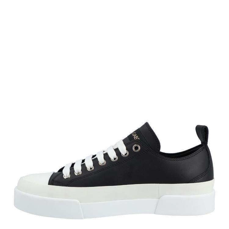 مملوكة مسبقًا Dolce & Gabbana Black/White Calfskin logo-detailed plate and logo print Portofino light Sneakers EU 35.5