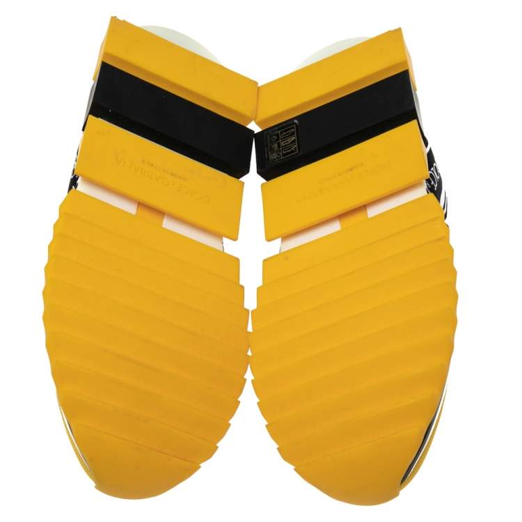 Pre Owned Dolce & Gabbana Yellow Knit Fabric Sorrento Logo Slip-On Sneakers Size 38.5