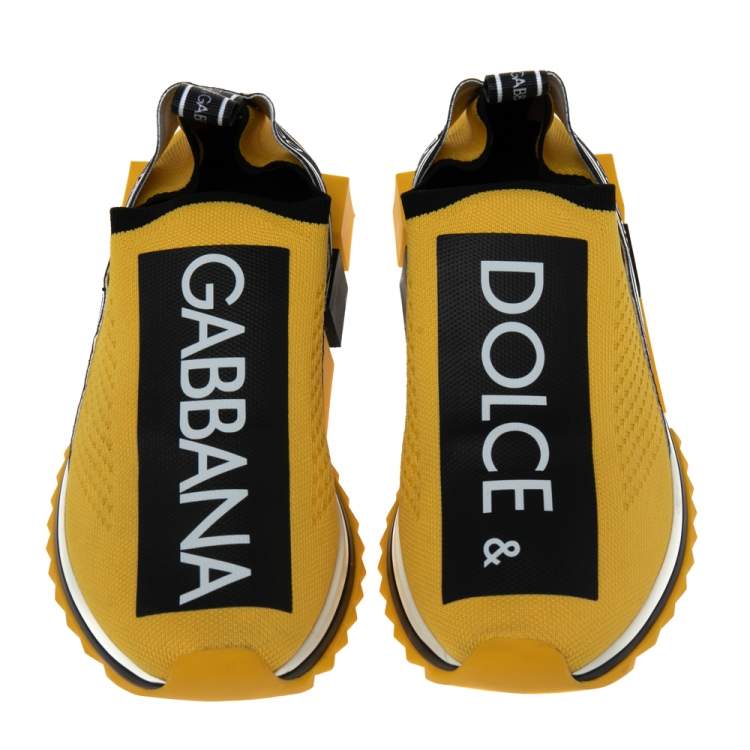 Pre Owned Dolce & Gabbana Yellow Knit Fabric Sorrento Logo Slip-On Sneakers Size 38.5