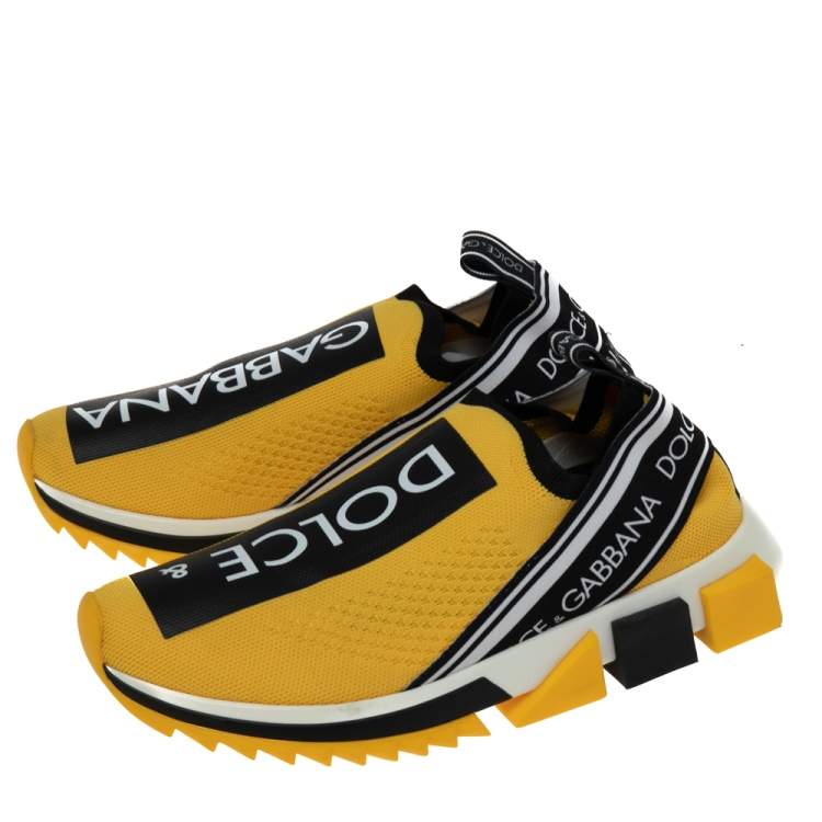 Pre Owned Dolce & Gabbana Yellow Knit Fabric Sorrento Logo Slip-On Sneakers Size 38.5
