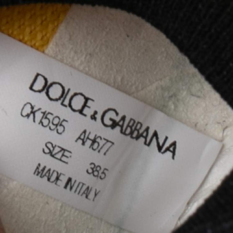 Pre Owned Dolce & Gabbana Yellow Knit Fabric Sorrento Logo Slip-On Sneakers Size 38.5