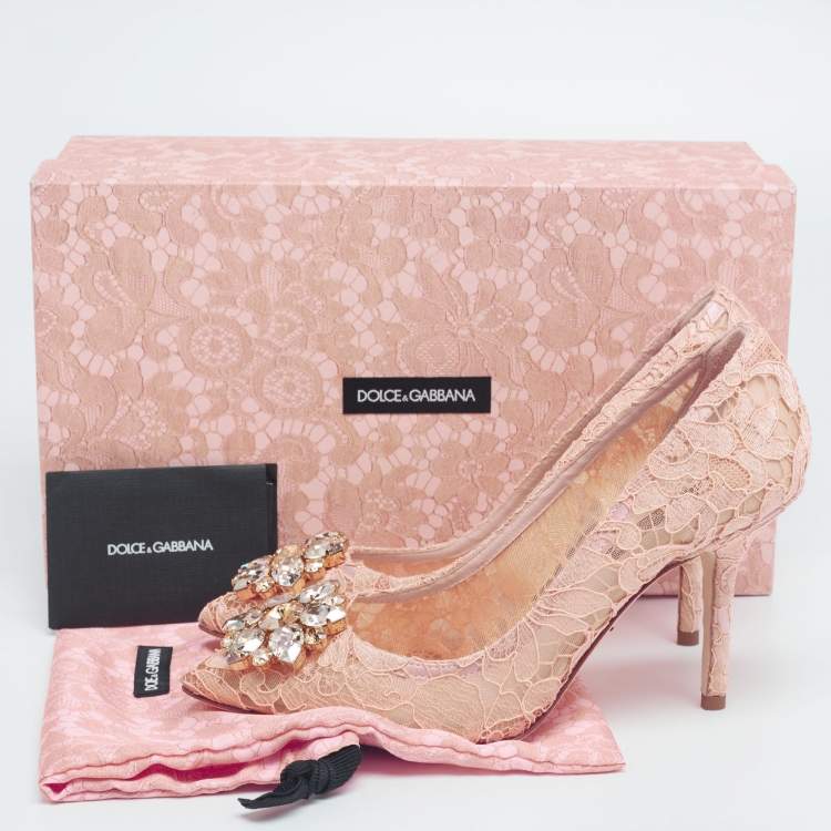 Pre Owned Dolce & Gabbana  Beige Lace Bellucci Crystal Embellished Pumps Size 37