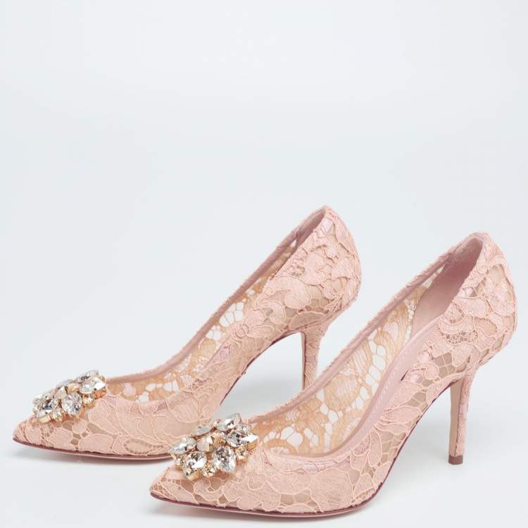 Pre Owned Dolce & Gabbana  Beige Lace Bellucci Crystal Embellished Pumps Size 37