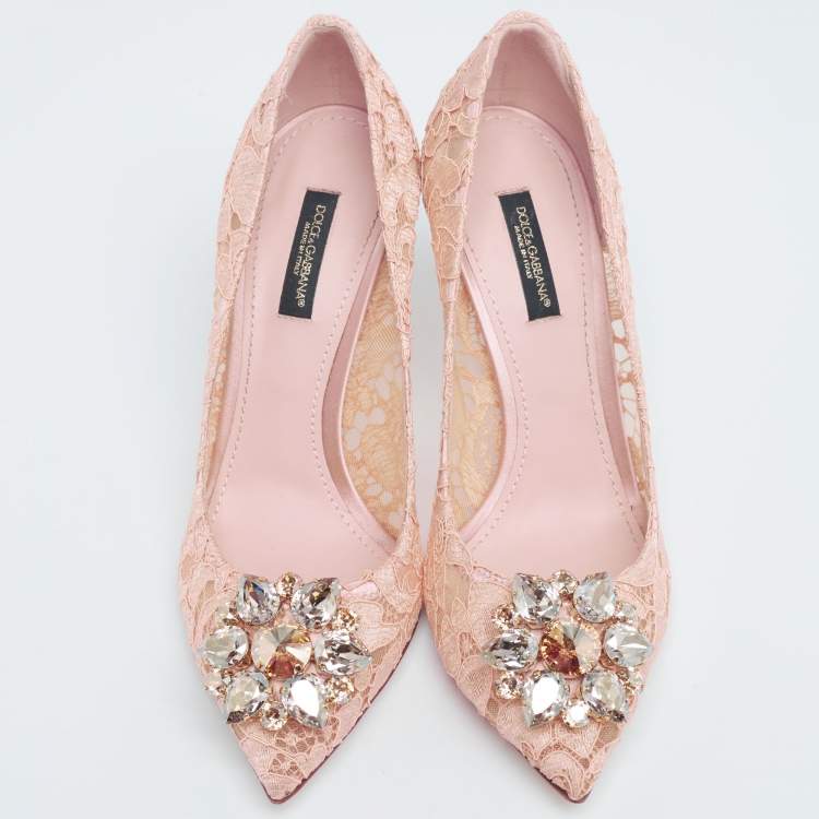 Pre Owned Dolce & Gabbana  Beige Lace Bellucci Crystal Embellished Pumps Size 37