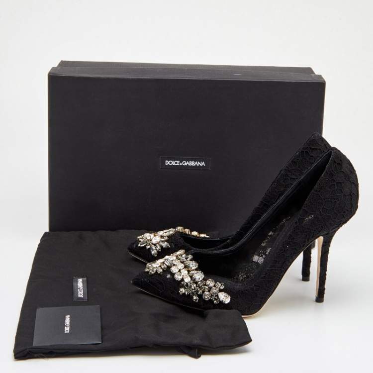Pre Owned Dolce & Gabbana Black Lace Crystal Embellished Royale Pointed Toe Pumps Size 41