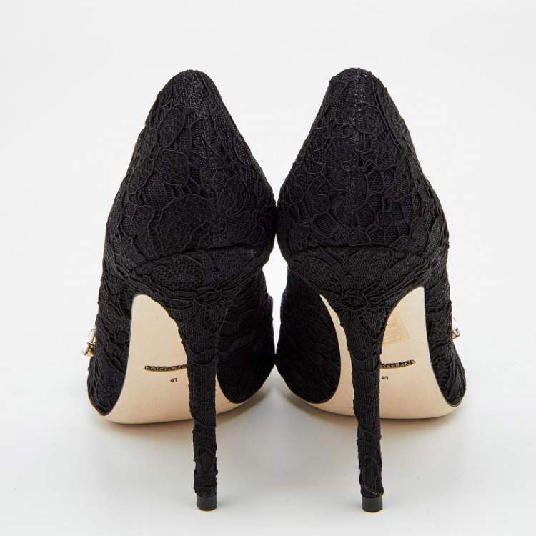 Pre Owned Dolce & Gabbana Black Lace Crystal Embellished Royale Pointed Toe Pumps Size 41