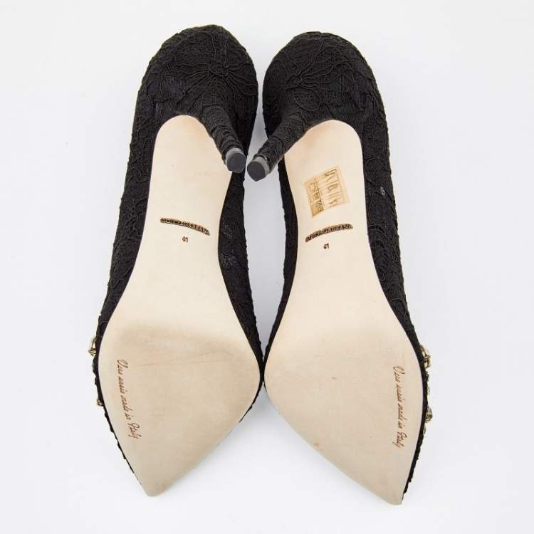 Pre Owned Dolce & Gabbana Black Lace Crystal Embellished Royale Pointed Toe Pumps Size 41