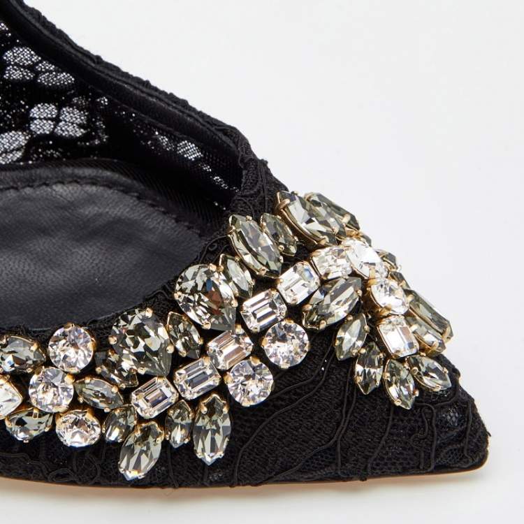 Pre Owned Dolce & Gabbana Black Lace Crystal Embellished Royale Pointed Toe Pumps Size 41