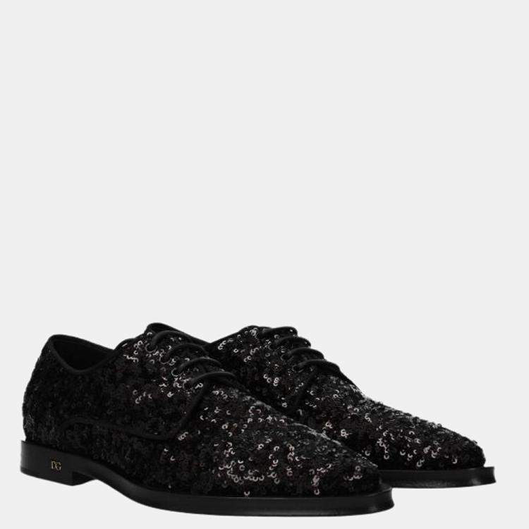 Pre Owned Dolce & Gabbana Black Sequin Derby Shoes Size 37