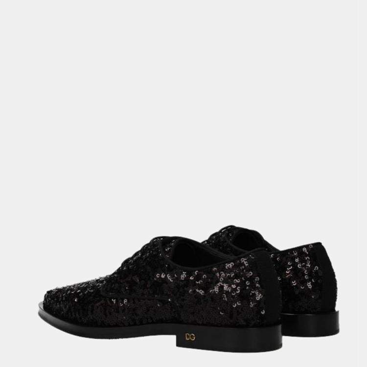 Pre Owned Dolce & Gabbana Black Sequin Derby Shoes Size 37