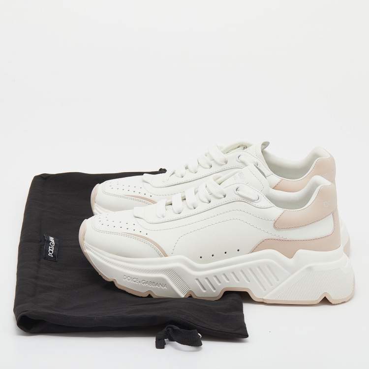 Pre Owned Dolce & Gabbana White/Blush Pink Leather Daymaster Sneakers Size 37