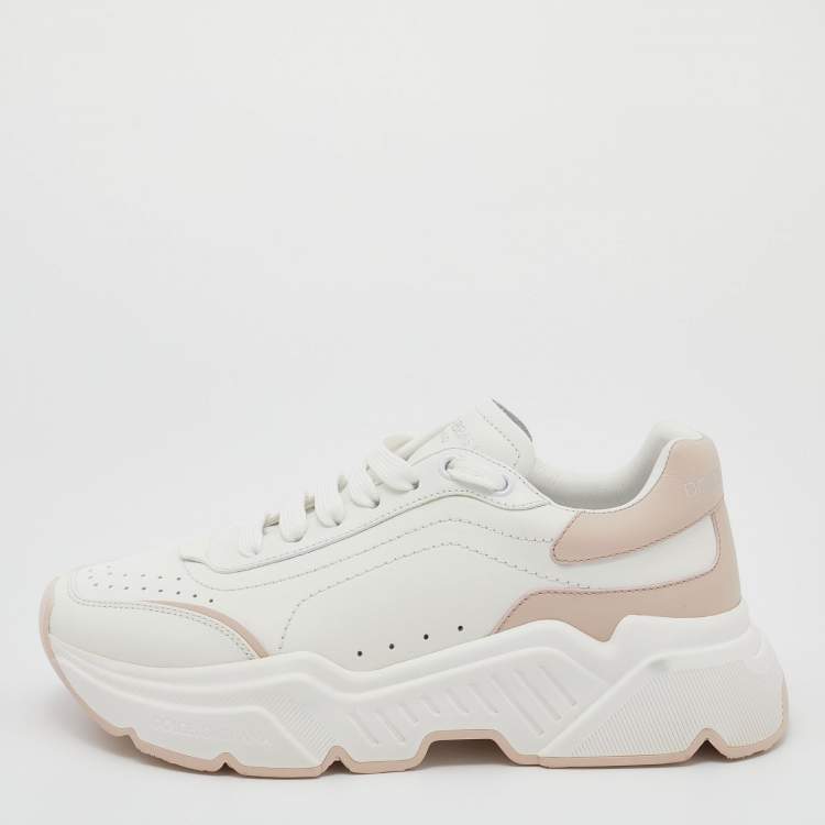 Pre Owned Dolce & Gabbana White/Blush Pink Leather Daymaster Sneakers Size 37