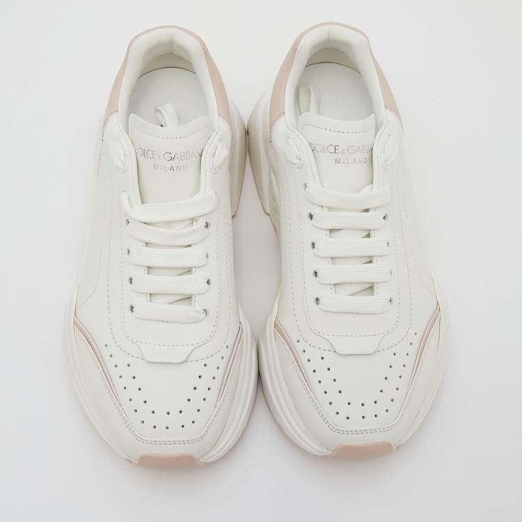 Pre Owned Dolce & Gabbana White/Blush Pink Leather Daymaster Sneakers Size 37